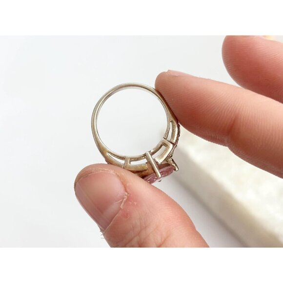 Pink Topaz Multi CZ Gemstone Ornate Shank 925 Sterling SilverVintage Ring - sz 6 - Picture 7 of 12